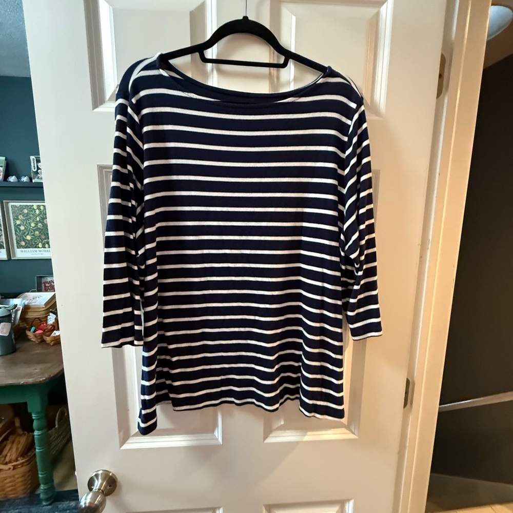 Ava & Viv Navy and White Striped Long Sleeve Top